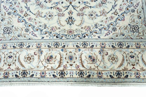 Full view of New Nain rug from Iran / Persia, 305 × 200 cm in Beige tones