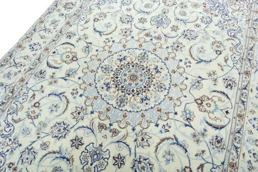 Backside of handmade New Nain rug showing knot structure and weave density