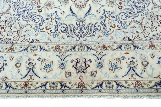 Full view of New Nain rug from Iran / Persia, 305 × 203 cm in Beige tones
