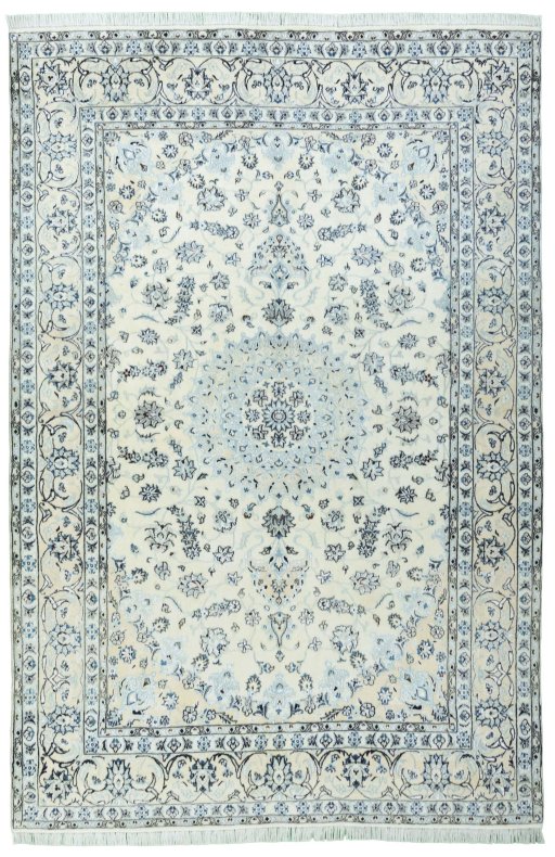 Full view of New Nain rug from Iran / Persia, 291 × 195 cm in Beige tones