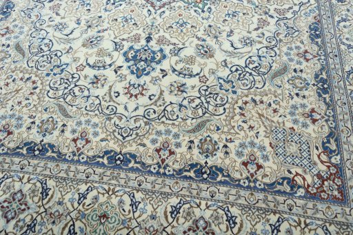Close-up detail of 2000s Nain rug from Iran / Persia showing Wool weave