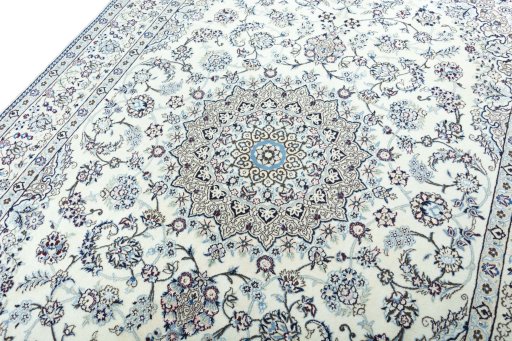 Backside of handmade 2000s Nain rug showing knot structure and weave density