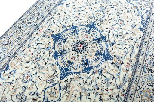 Backside of handmade 2000s Nain rug showing knot structure and weave density
