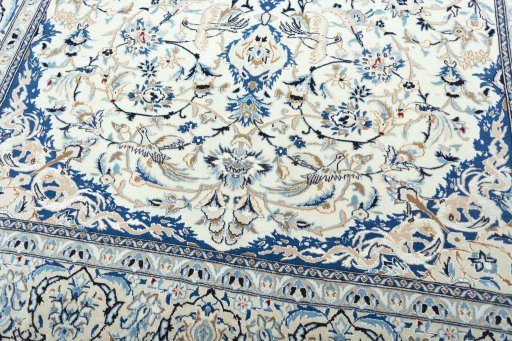 Close-up detail of 2000s Nain rug from Iran / Persia showing Wool weave
