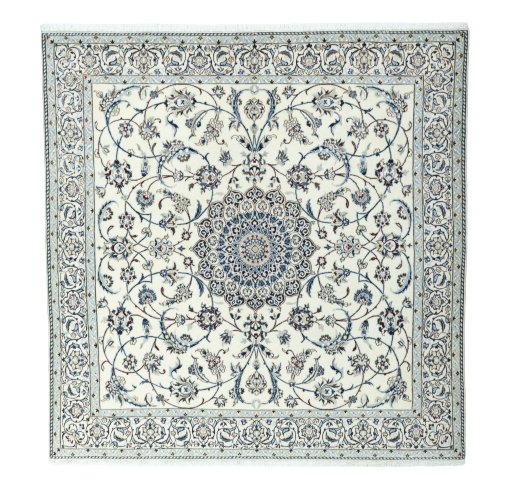 Full view of 2000s Nain rug from Iran / Persia, 200 × 195 cm in Beige tones
