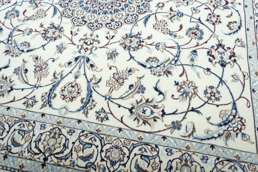 Close-up detail of 2000s Nain rug from Iran / Persia showing Wool weave