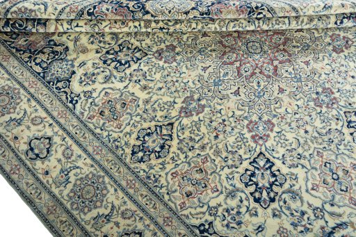 Close-up detail of 1970s Nain rug from Iran / Persia showing Wool weave