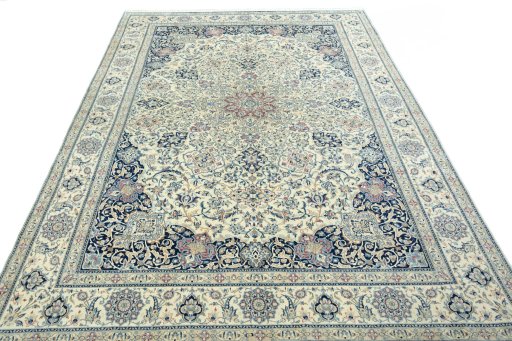 Surface texture of 1970s Nain rug with natural Wool and intricate pattern