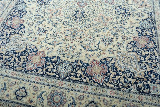 Close-up detail of 1970s Nain rug from Iran / Persia showing Wool weave