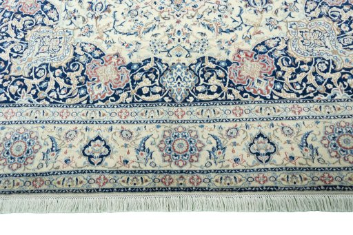 Full view of 1970s Nain rug from Iran / Persia, 308 × 210 cm in Beige tones