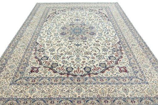 Surface texture of 2000s Nain rug with natural Wool and intricate pattern
