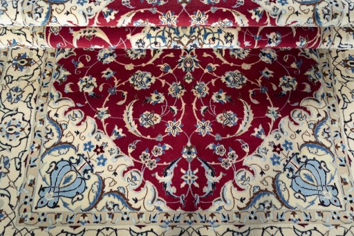 Close-up detail of New Nain rug from Iran / Persia showing Wool weave