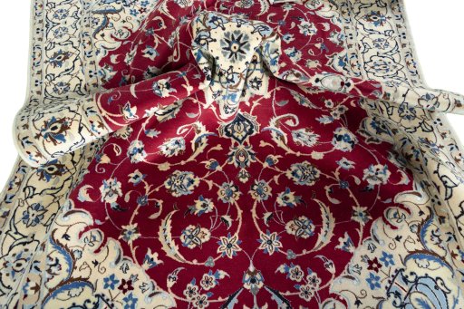 Surface texture of New Nain rug with natural Wool and intricate pattern