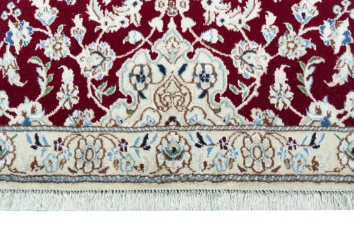 Full view of New Nain rug from Iran / Persia, 215 × 80 cm in Red tones