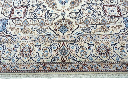 Full view of New Nain rug from Iran / Persia, 306 × 206 cm in Beige tones
