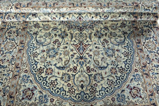 Close-up detail of 2000s Nain rug from Iran / Persia showing Wool weave