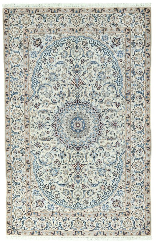Full view of 2000s Nain rug from Iran / Persia, 261 × 167 cm in Beige tones
