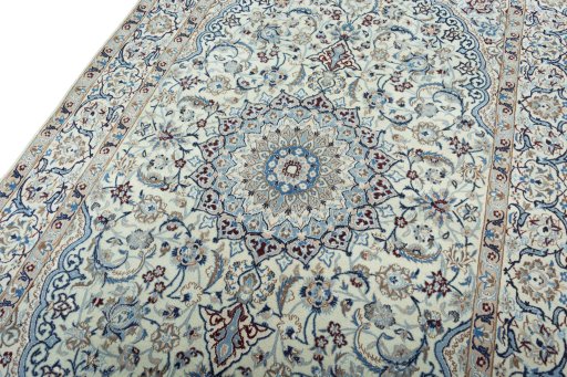 Backside of handmade 2000s Nain rug showing knot structure and weave density