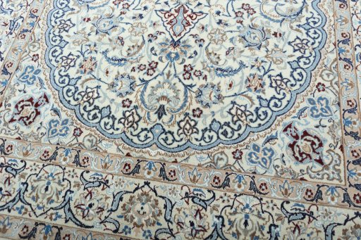 Close-up detail of 2000s Nain rug from Iran / Persia showing Wool weave