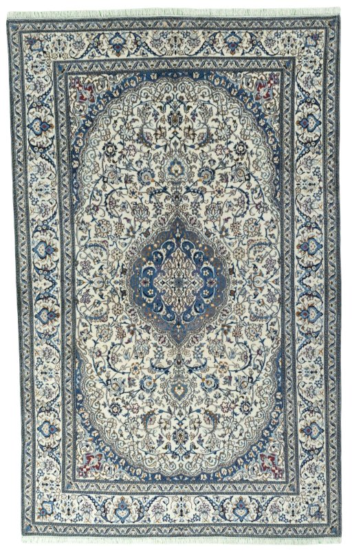 Full view of 2000s Nain rug from Iran / Persia, 311 × 196 cm in Beige tones