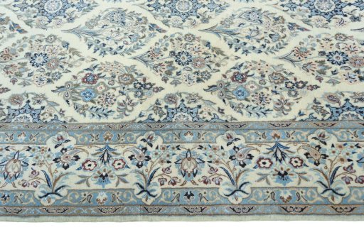Corner detail of New Nain rug showing border pattern and Cork pile