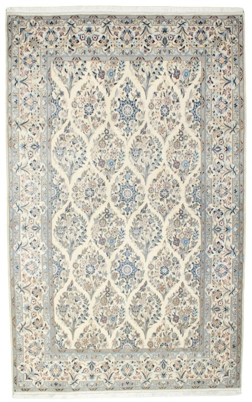 Full view of New Nain rug from Iran / Persia, 204 × 128 cm in Beige tones