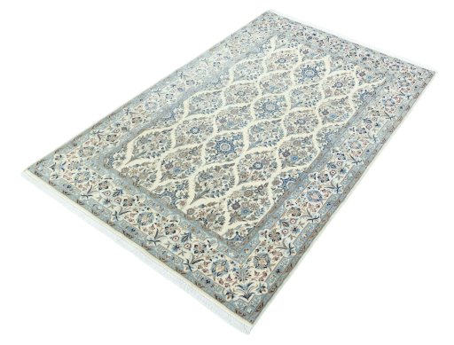 Corner detail of New Nain rug showing border pattern and Cork pile