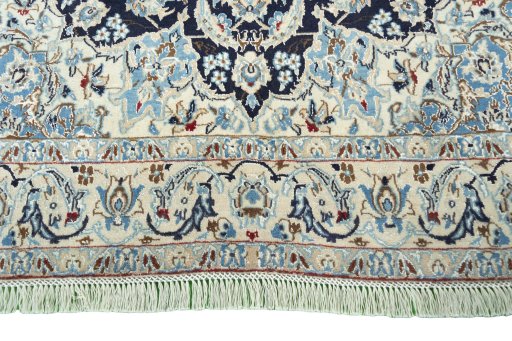 Full view of 2000s Nain rug from Iran / Persia, 220 × 125 cm in Blue tones