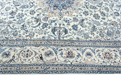 Corner detail of New Nain rug showing border pattern and Wool pile