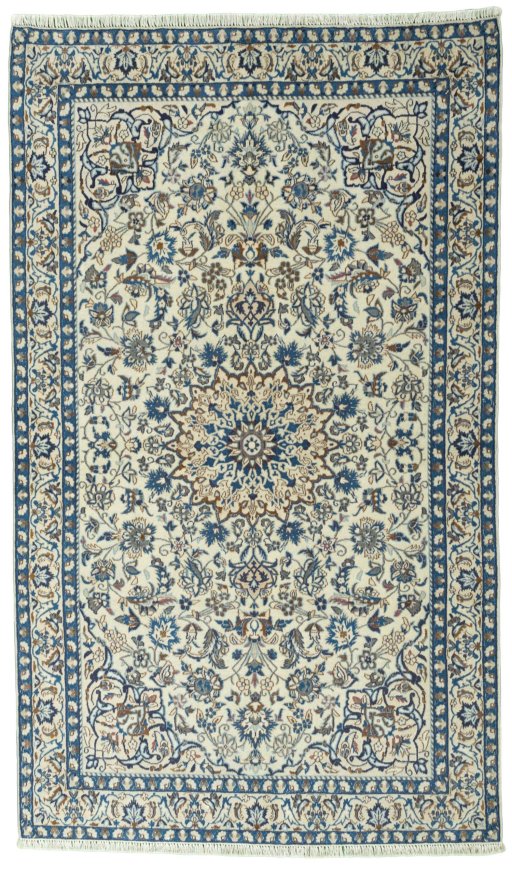 Full view of 2000s Nain rug from Iran / Persia, 210 × 124 cm in Beige tones