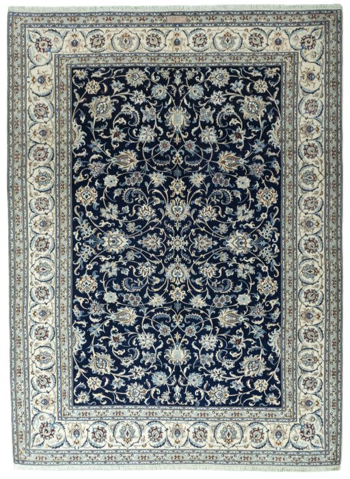 Full view of 2000s Nain rug from Iran / Persia, 347 × 256 cm in Blue tones