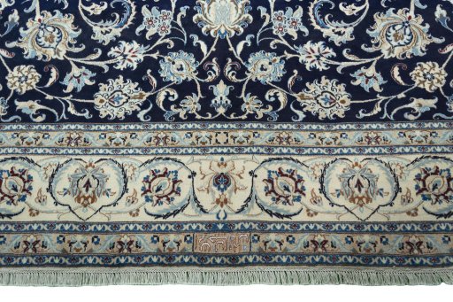 Full view of 2000s Nain rug from Iran / Persia, 347 × 256 cm in Blue tones