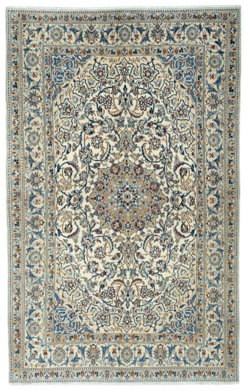 Full view of 2000s Nain rug from Iran / Persia, 261 × 164 cm in Beige tones