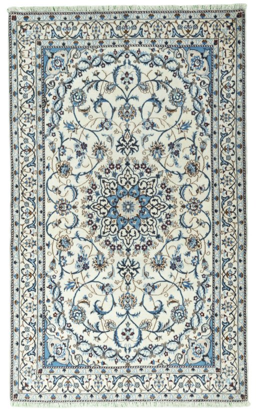 Full view of 2000s Nain rug from Iran / Persia, 204 × 124 cm in Beige tones