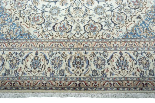 Full view of 2000s Nain rug from Iran / Persia, 328 × 213 cm in Beige tones