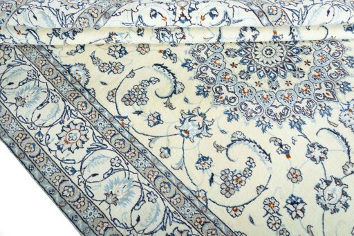 Close-up detail of 2000s Nain rug from Iran / Persia showing Wool weave