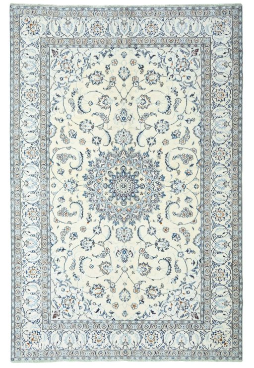 Full view of 2000s Nain rug from Iran / Persia, 295 × 195 cm in Beige tones
