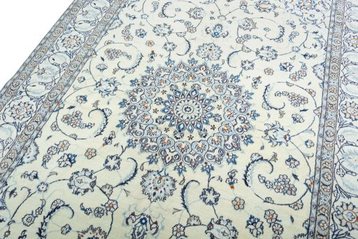 Backside of handmade 2000s Nain rug showing knot structure and weave density