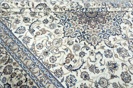 Close-up detail of 2000s Nain rug from Iran / Persia showing Wool weave