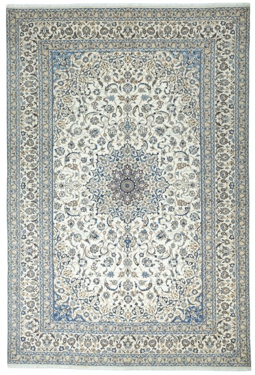 Full view of 2000s Nain rug from Iran / Persia, 448 × 302 cm in Beige tones