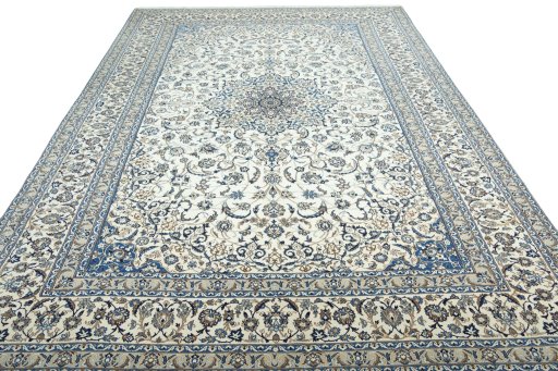Surface texture of 2000s Nain rug with natural Wool and intricate pattern