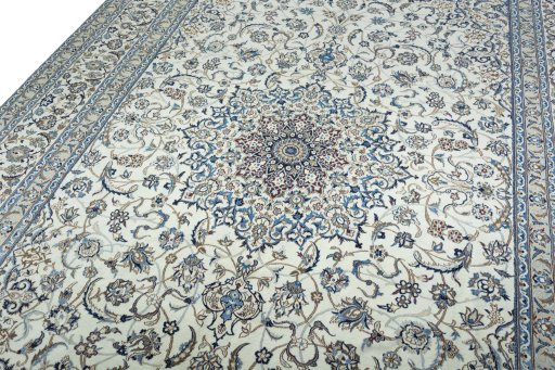 Backside of handmade 2000s Nain rug showing knot structure and weave density
