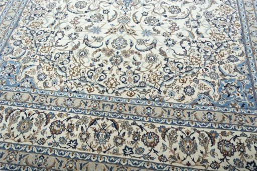 Close-up detail of 2000s Nain rug from Iran / Persia showing Wool weave