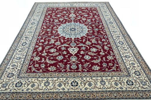 Surface texture of 2000s Nain rug with natural Wool and intricate pattern