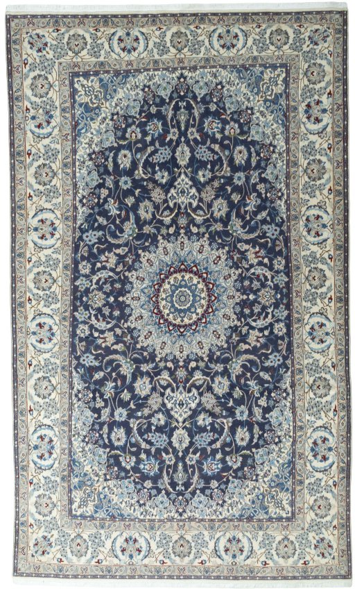 Full view of 2000s Nain rug from Iran / Persia, 353 × 210 cm in Blue tones