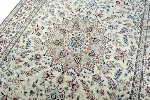 Backside of handmade 2000s Nain rug showing knot structure and weave density