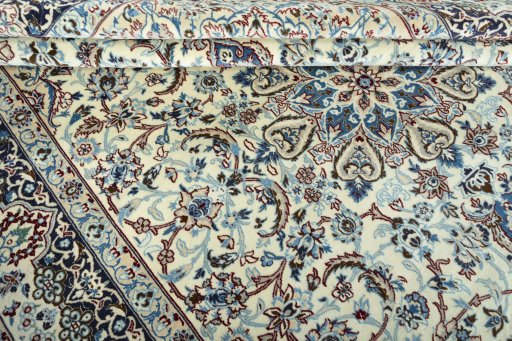 Close-up detail of 2000s Nain rug from Iran / Persia showing Wool weave