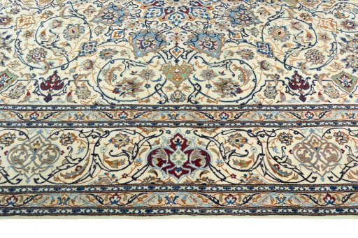 Corner detail of 2000s Nain rug showing border pattern and Wool pile