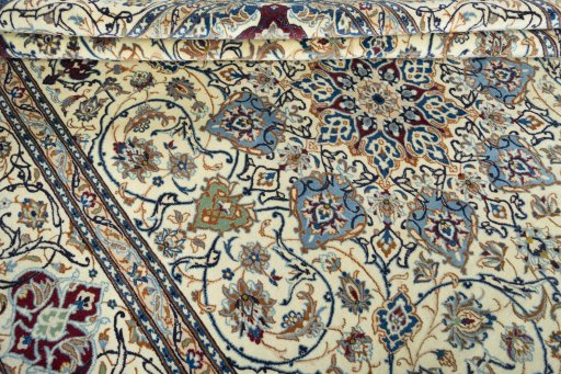 Close-up detail of 2000s Nain rug from Iran / Persia showing Wool weave