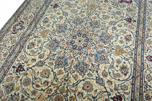 Backside of handmade 2000s Nain rug showing knot structure and weave density